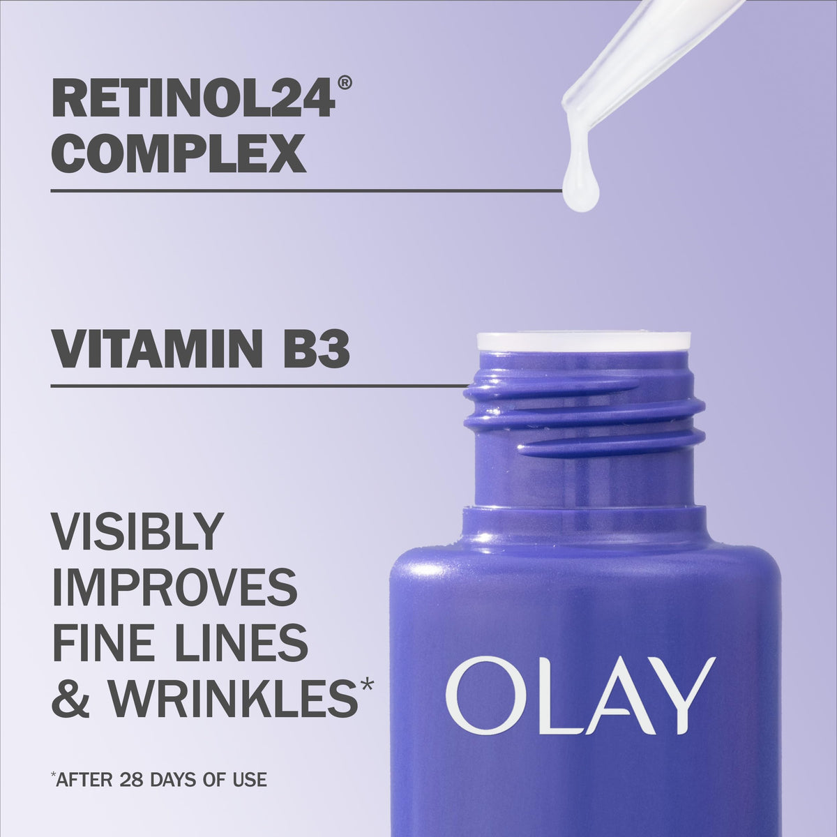 Olay bottle label detail highlighting formula and fragrance-free benefit