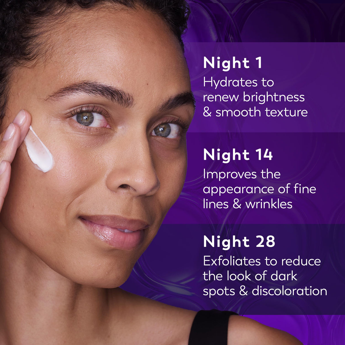 Fingers applying Olay retinol cream illustrating smooth spread and non-greasy feel