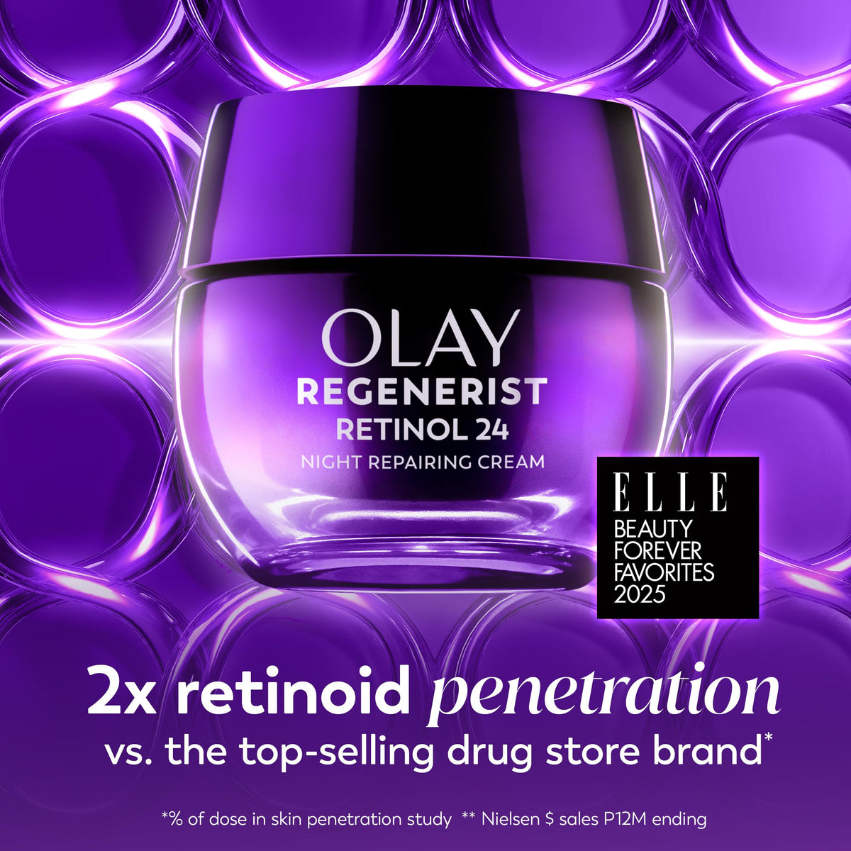 Before and after visual with Olay retinol showing improved texture and brightness