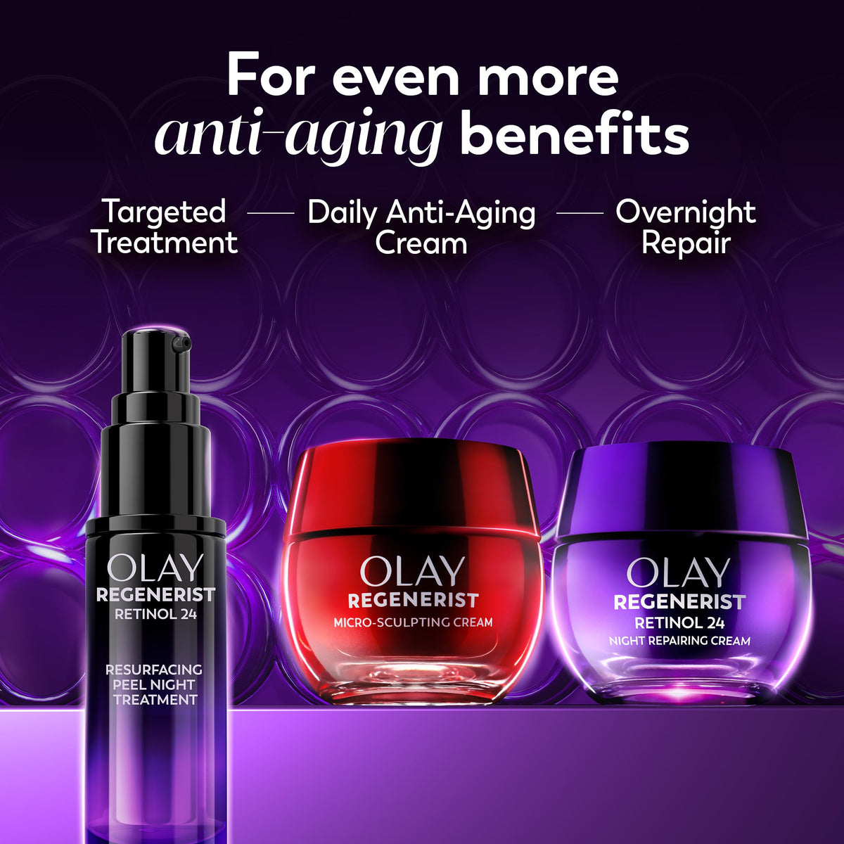 Flat lay of Olay retinol with niacinamide and peptide capsules emphasizing actives