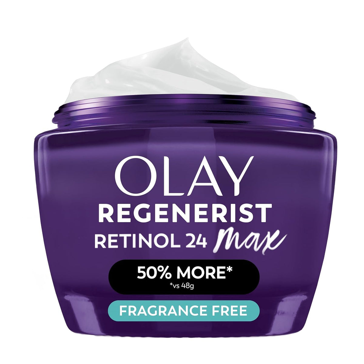 Olay packaging front view showing product and benefits