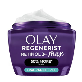 Olay packaging front view showing product and benefits