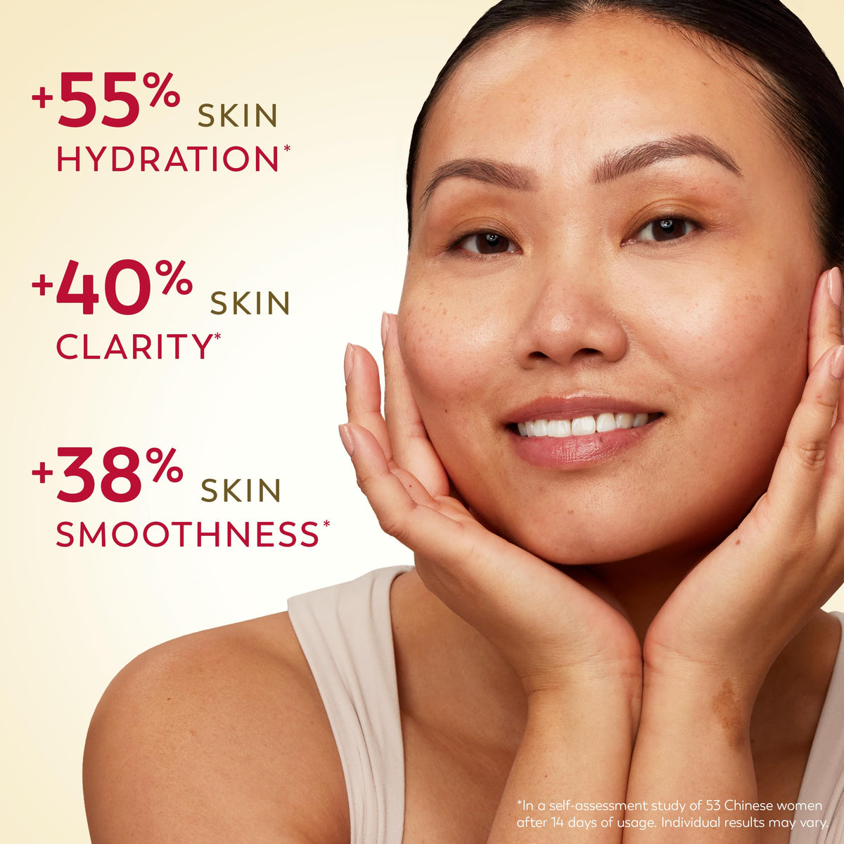 Olay Science bottle held in hand showing 1.7 oz scale and travel-friendly benefit