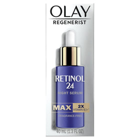Olay serum front bottle showing packaging and quick absorption benefit