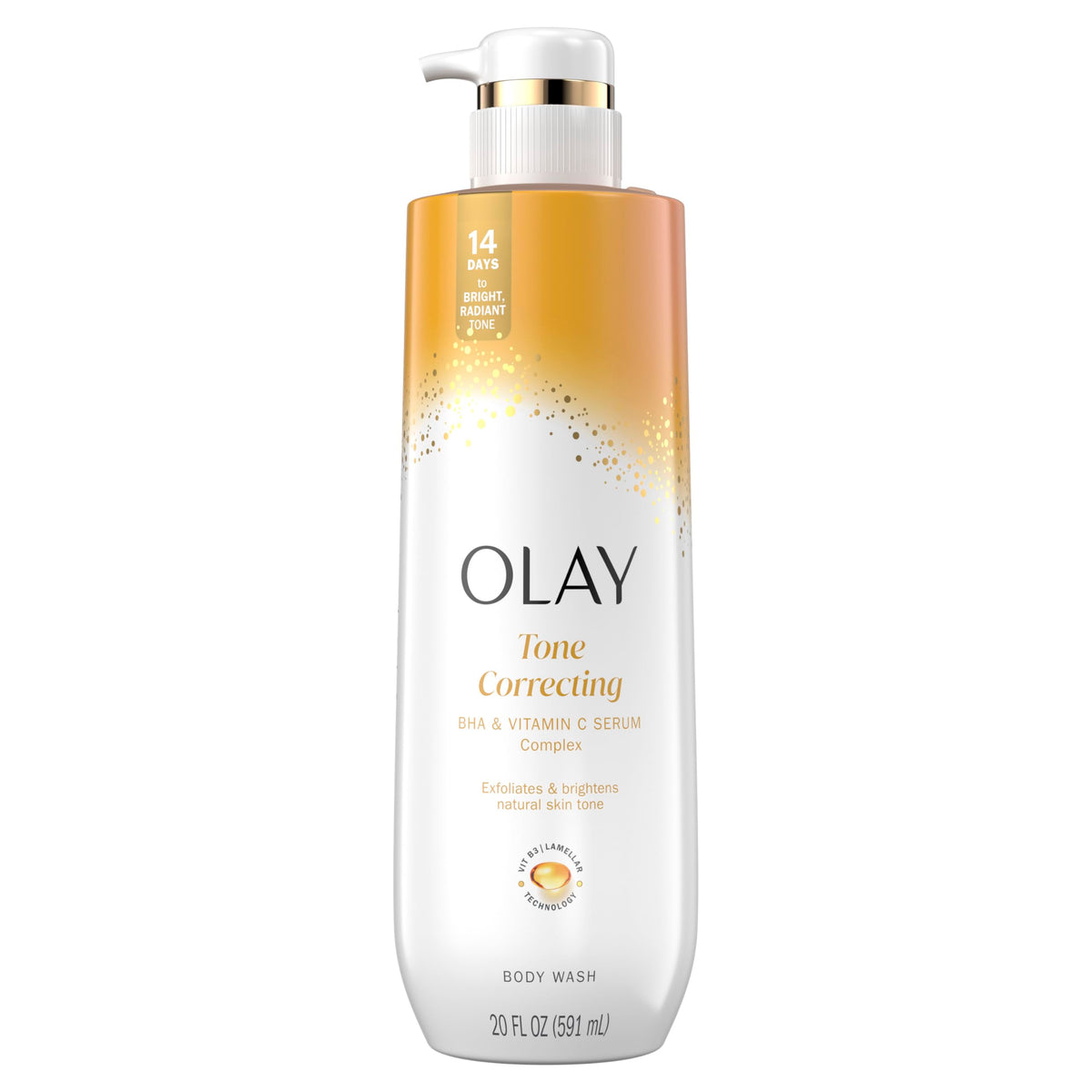 Olay body wash in shower setting demonstrating in-use application and hydration benefit