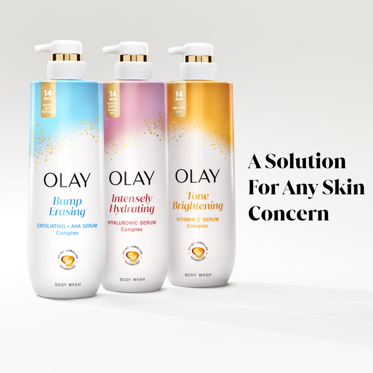 Olay bottle next to everyday objects for size comparison and practical scale