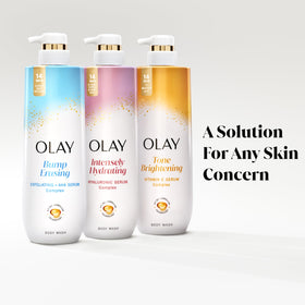 Olay bottle next to everyday objects for size comparison and practical scale