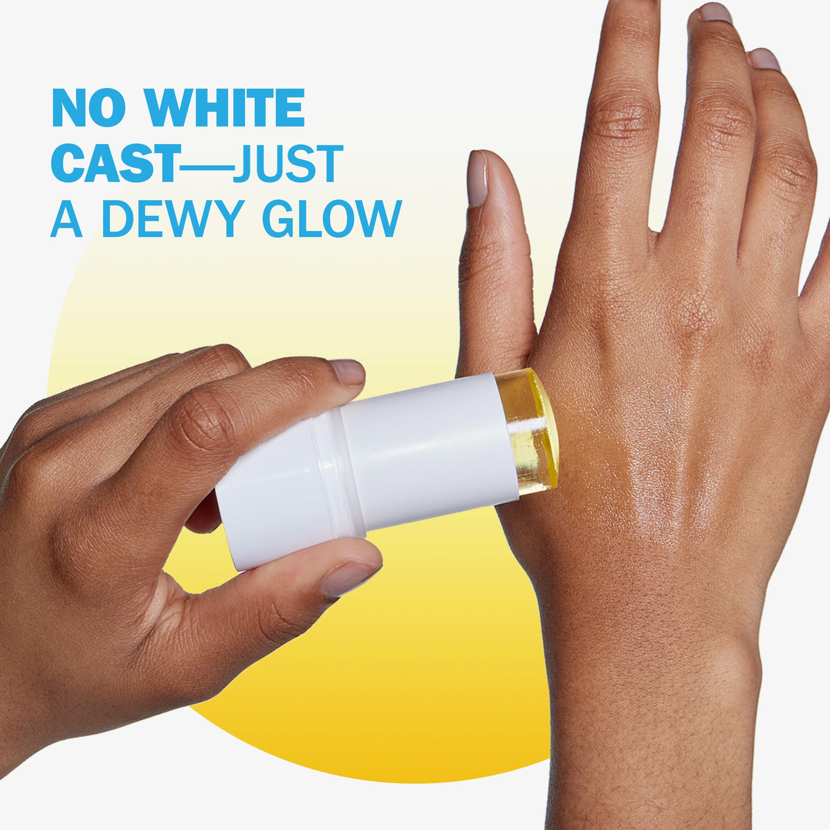 Olay stick held in hand showing size and portability for on-the-go protection