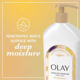 Olay bottle next to hand to show 18 fl oz size and practical scale