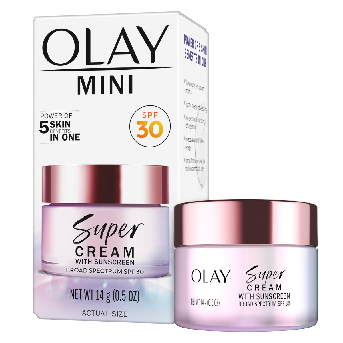 Olay Super Cream front packaging showing trial size and SPF 30 benefit