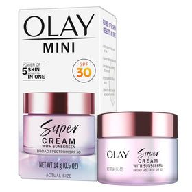 Olay Super Cream front packaging showing trial size and SPF 30 benefit