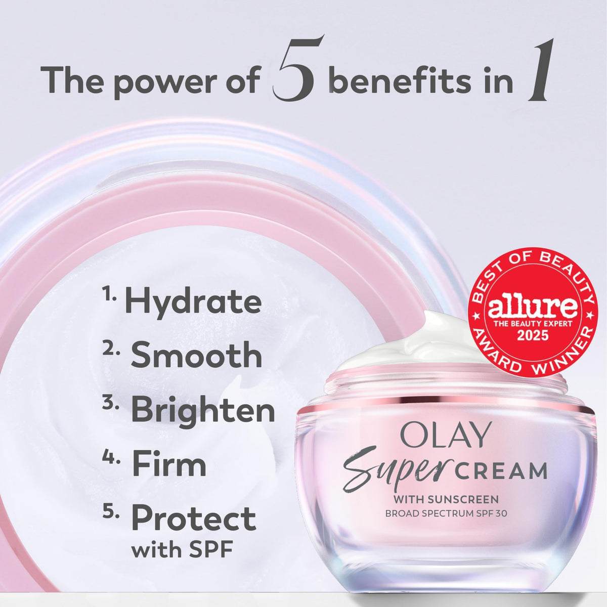 Olay Super Cream texture swatch highlighting lightweight hydrating finish