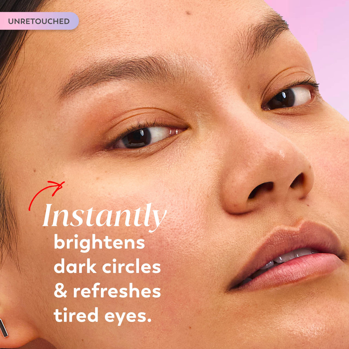Olay super eye serum application patting under-eye demonstrating gentle smoothing benefit