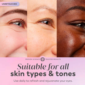 Olay super eye serum scale next to hand showing compact 0.45 oz size for travel convenience