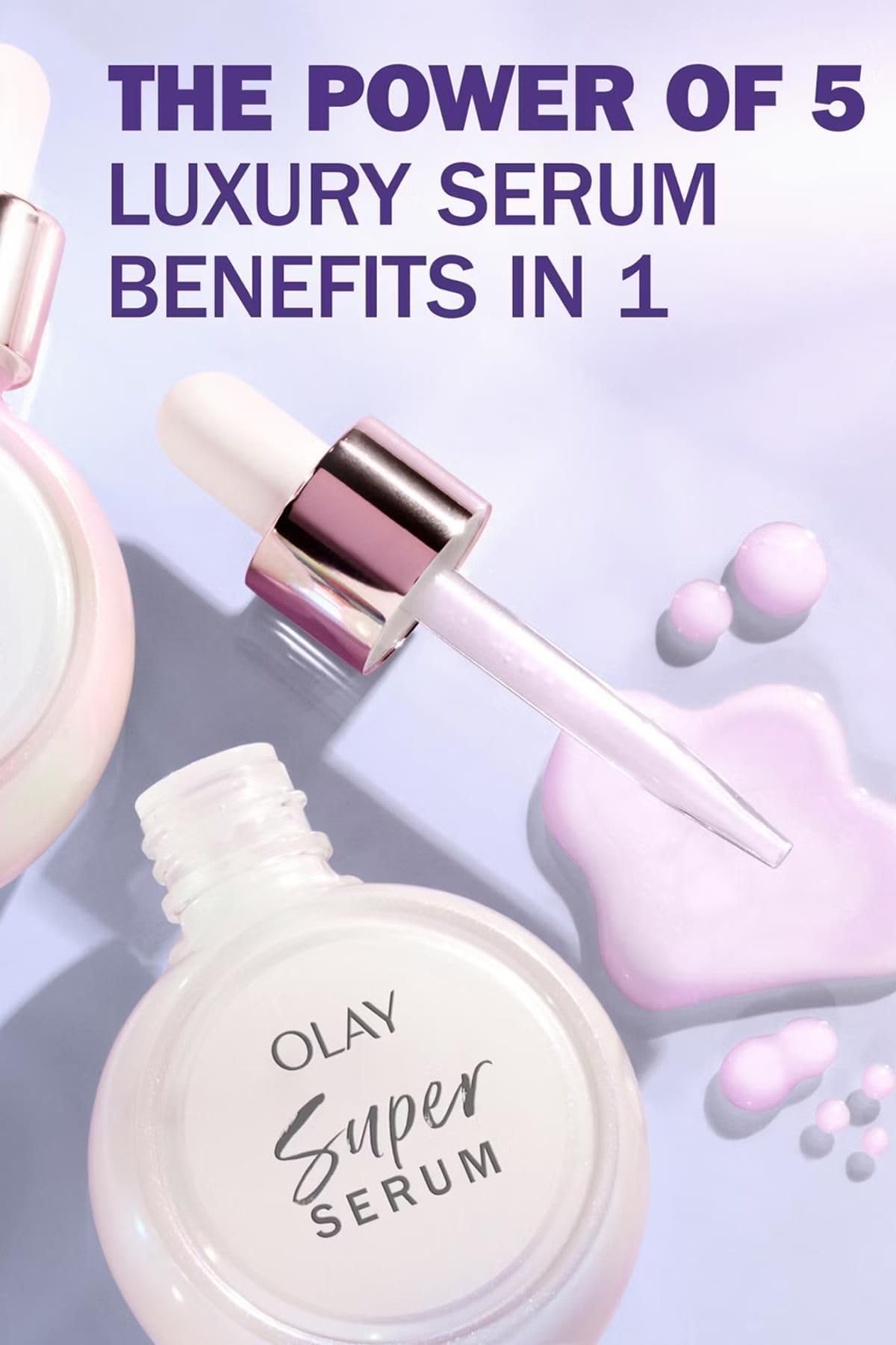 Applying Olay Super Serum to cheek for smoother, hydrated skin