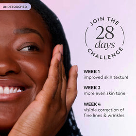 Olay before and after sample image, illustrates visible texture and tone improvement