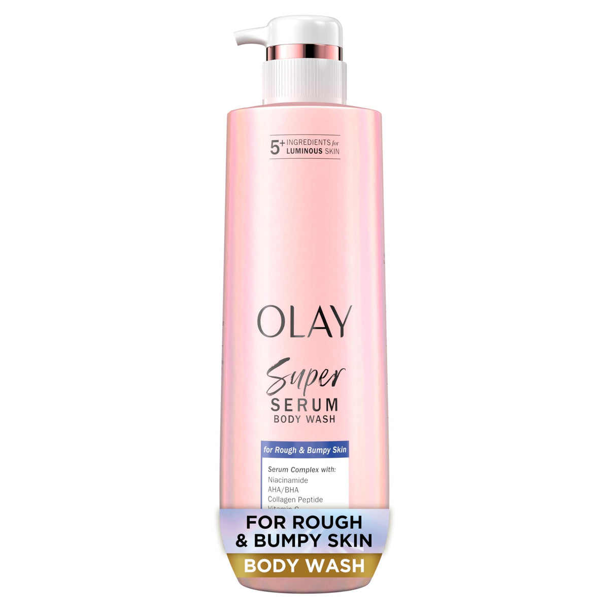 Olay front bottle showing product name and 18.5 fl oz for clear identification and benefit