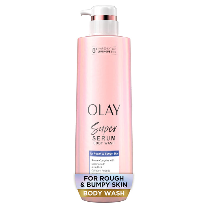 Olay front bottle showing product name and 18.5 fl oz for clear identification and benefit