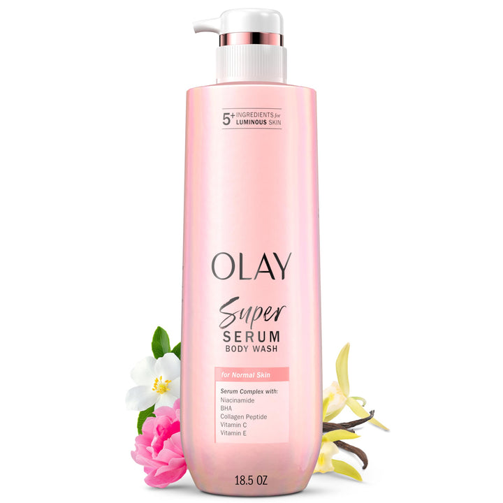 Olay front bottle showing product name and benefit of hydration