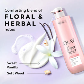 Olay ingredient display with niacinamide and vitamin icons emphasizing benefits