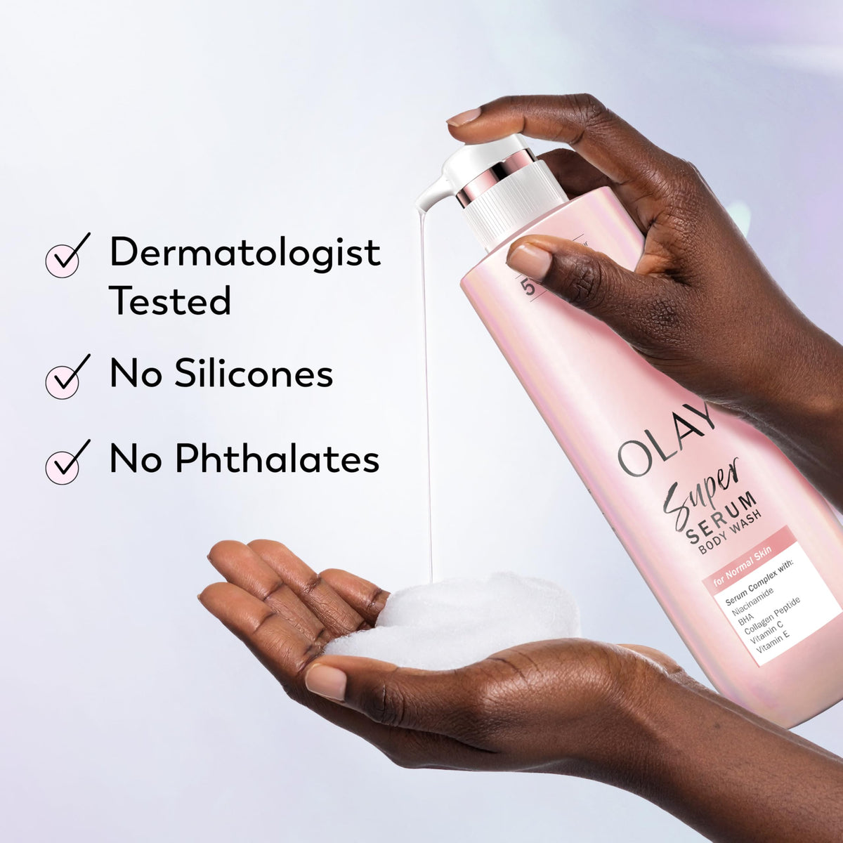 Olay body wash and lotion duo demonstrating layered routine for lasting hydration