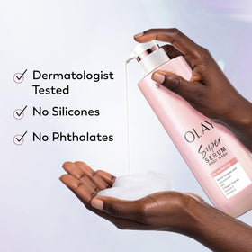 Olay body wash and lotion duo demonstrating layered routine for lasting hydration