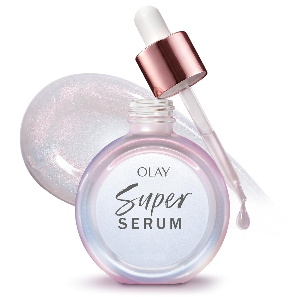 Olay front packaging of Super Serum showing product and benefit of brightening