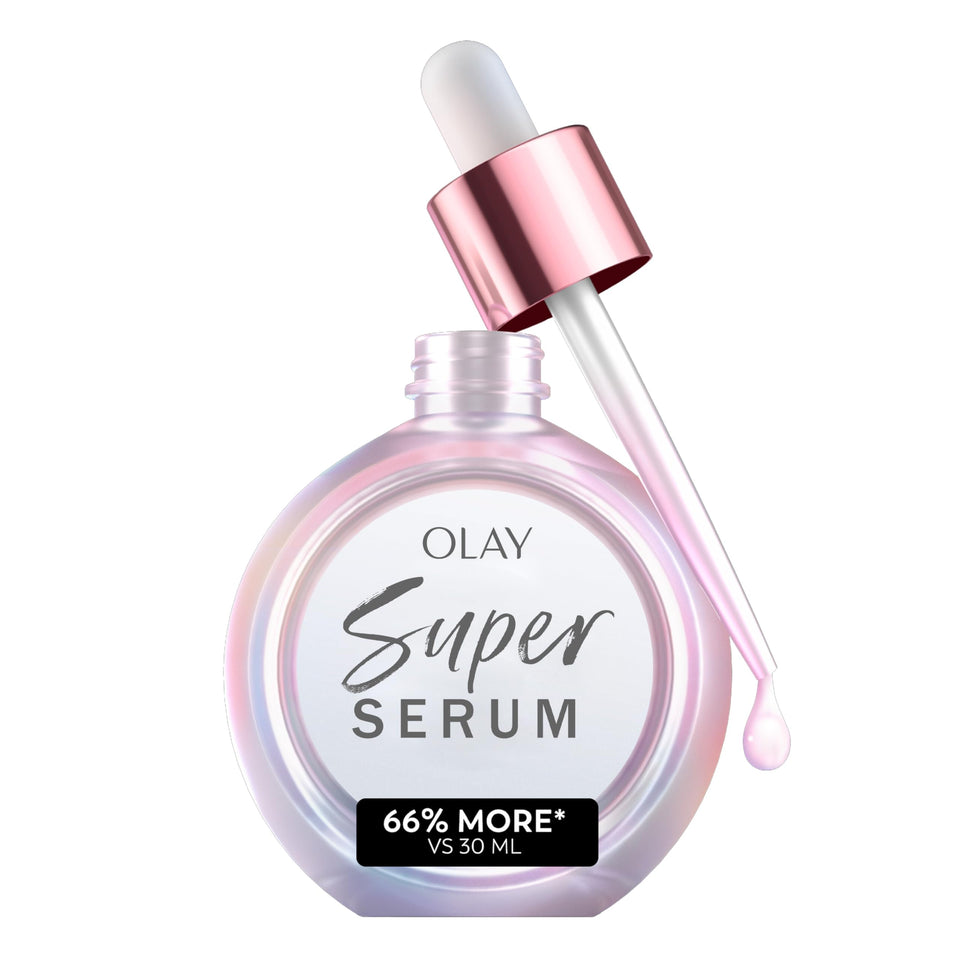 Olay front packaging showcasing bottle and label, conveys trusted skincare benefit