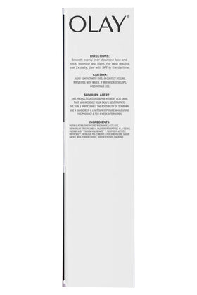 Olay Super Serum ingredient label showing niacinamide, vitamin C and AHA