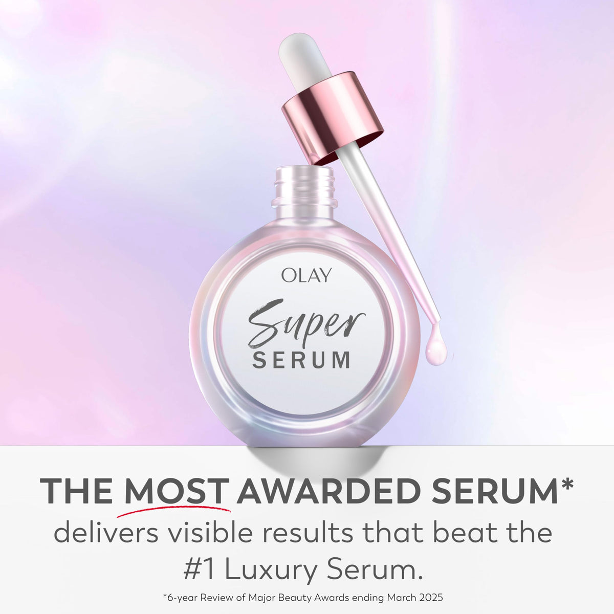 Olay serum staged on bathroom shelf for daily routine and consistent use