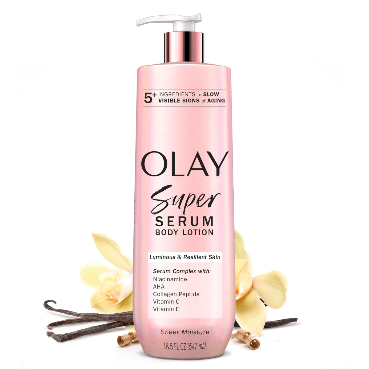 Olay bottle front view showing brand and clean radiance benefits