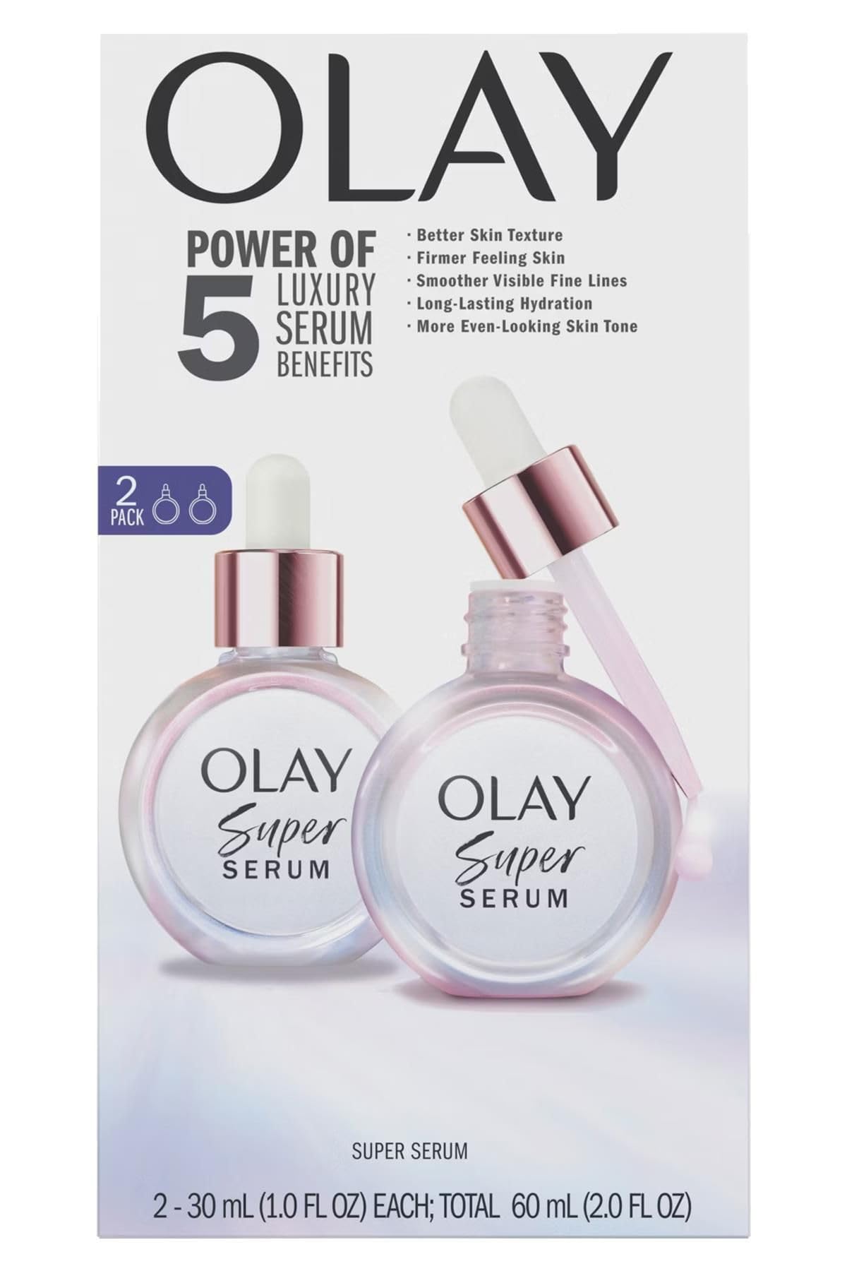 Olay Super Serum pump close-up demonstrating easy dispensing and control