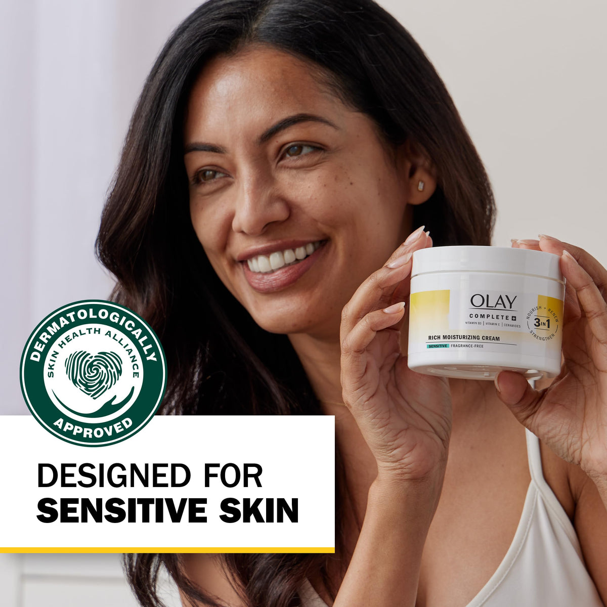Olay recyclable jar emphasizing eco friendly packaging benefit