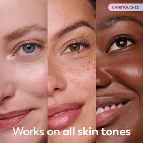 Olay swatch on skin showing no white cast on diverse tones