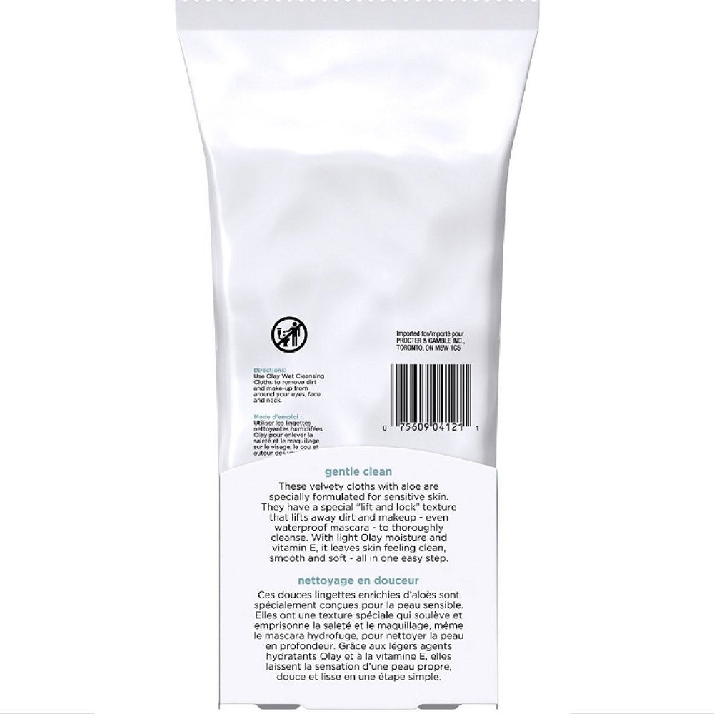 Olay texture close-up moisture showing wipe fabric, soothes and lifts dirt