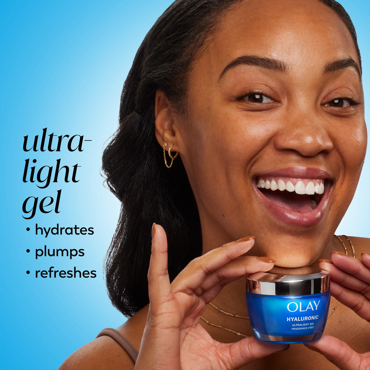 Olay gel texture close-up illustrating lightweight hydration and non-greasy finish
