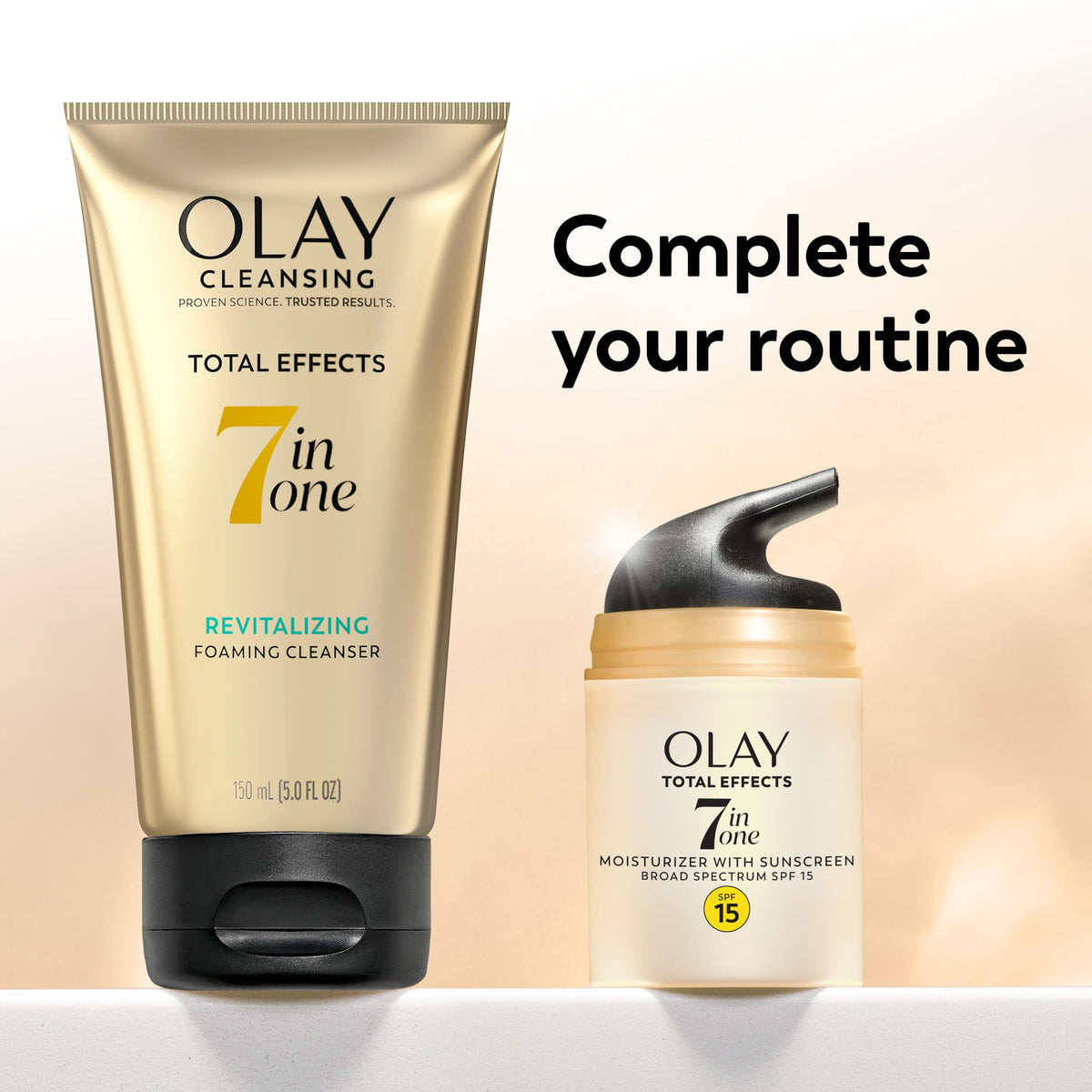Olay Total Effects before-and-after swatch demonstrating improved texture visibility