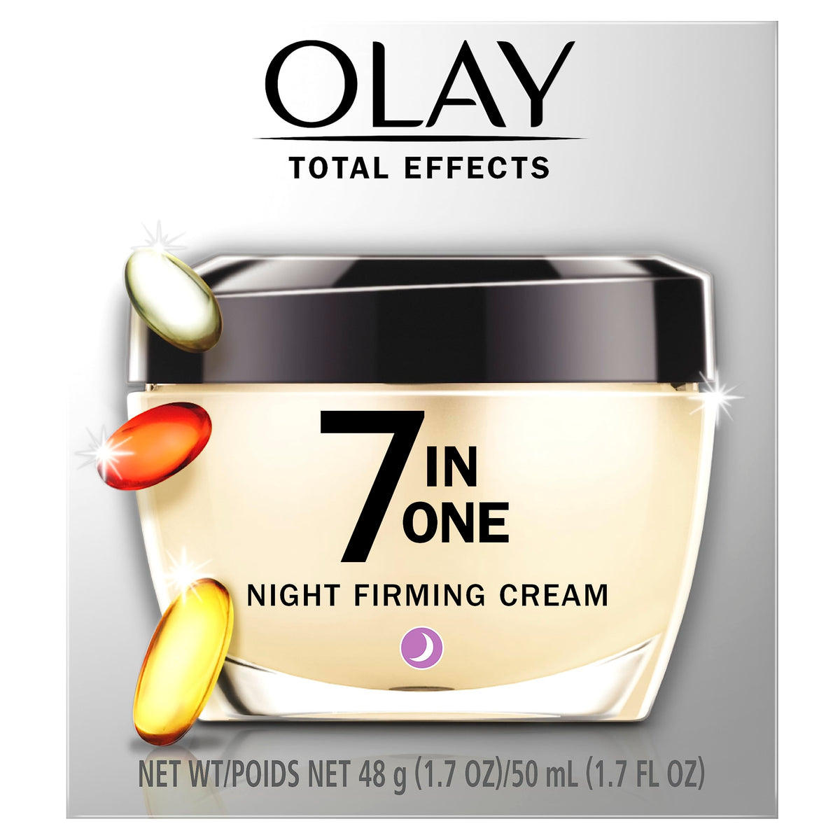 Olay Total Effects on a bathroom shelf in a nighttime routine setting benefit