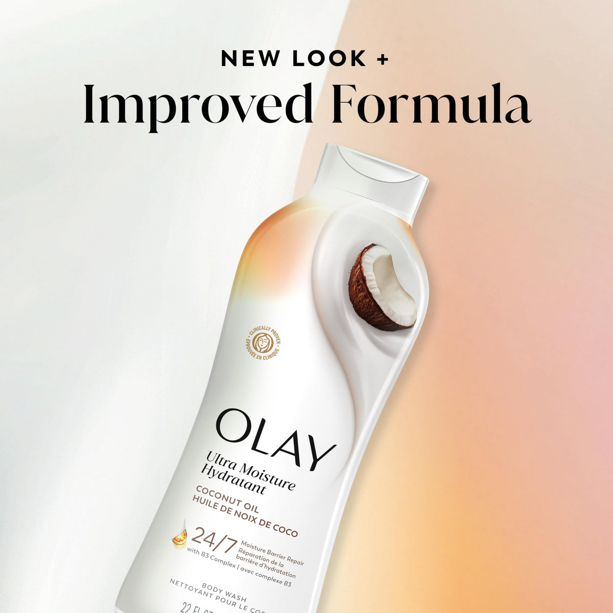 Olay bottle paired with Olay body lotion for a complete routine