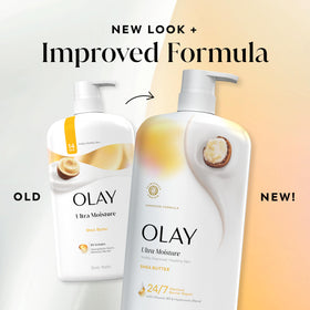 Olay bottle next to a common shampoo for scale showing the large 29 fl oz volume