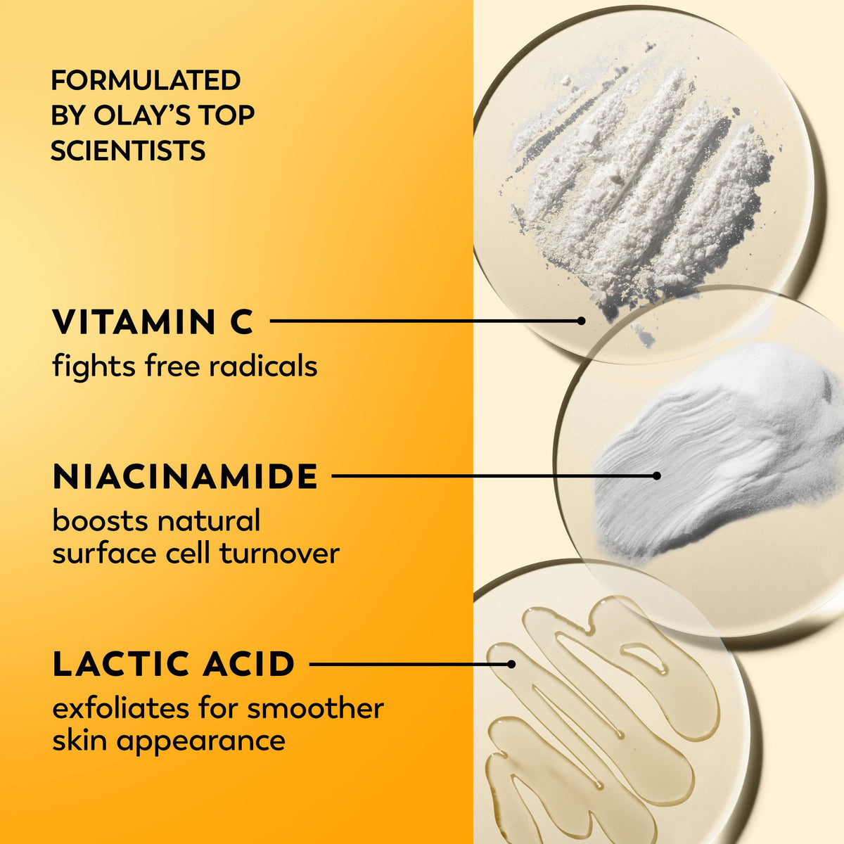 Olay jar label close-up highlighting vitamin C and peptides