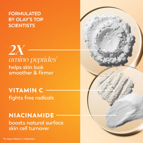 Olay back label close-up highlighting ingredients and benefits