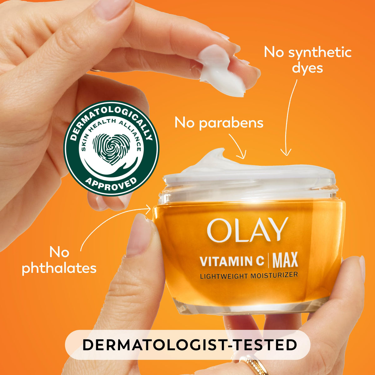 Olay 1.7 oz jar next to a ruler showing compact travel size