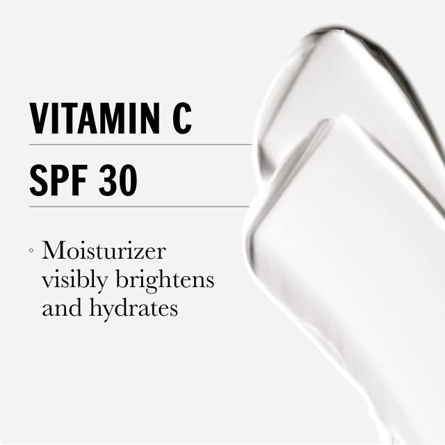 Olay label close-up showing vitamin C, peptides and SPF 30 formulation benefits