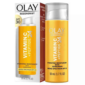 Olay bottle in hand demonstrating 1.7 oz size and convenient pump dispensing