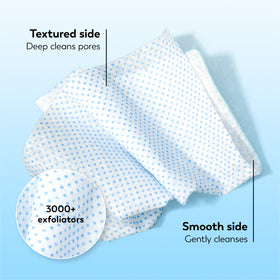 Olay wipe being used on face and neck for quick on-the-go cleanse