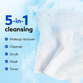 Olay wipe being moistened with water to activate cleansing action
