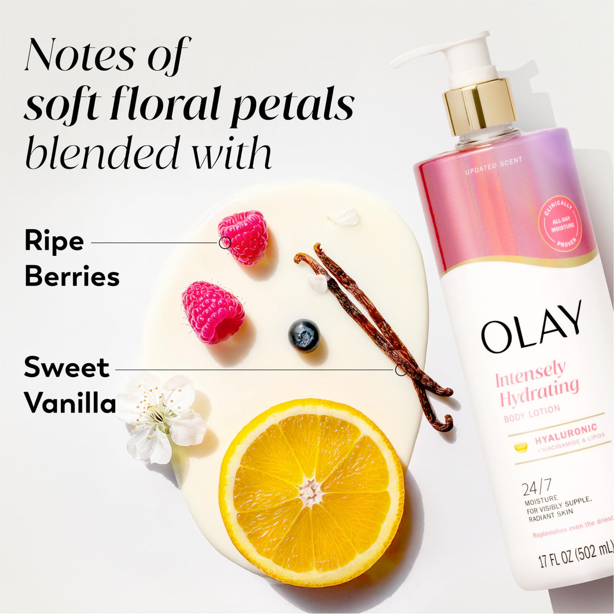 Olay bottle paired with body wash to boost Vitamin B3 effects