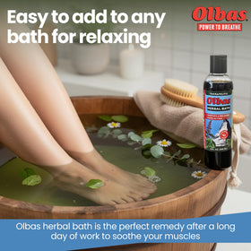 Bathtub with Olbas-infused bubbles creating a relaxing aroma