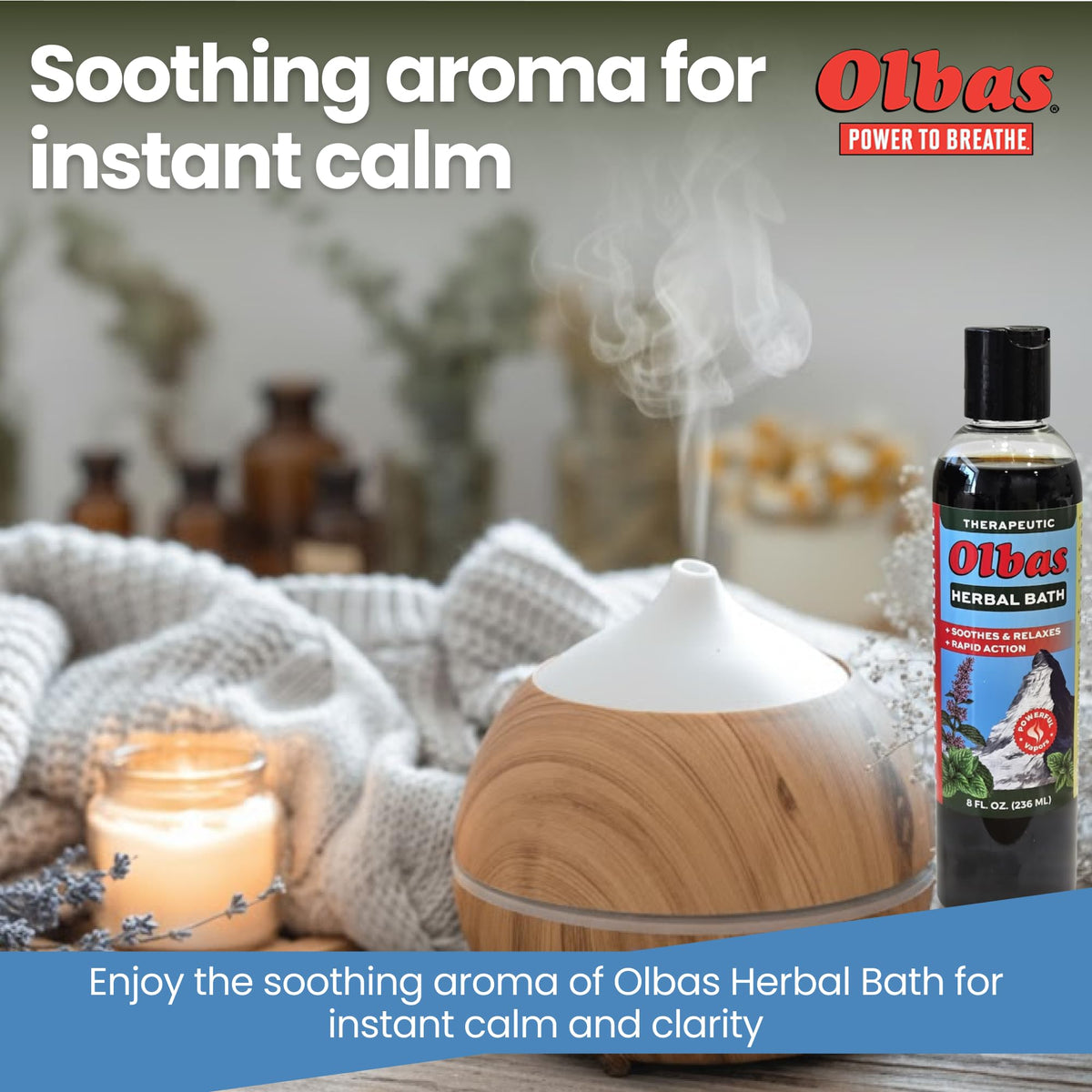 Hand holding Olbas bottle to show 8 fl oz size and scale